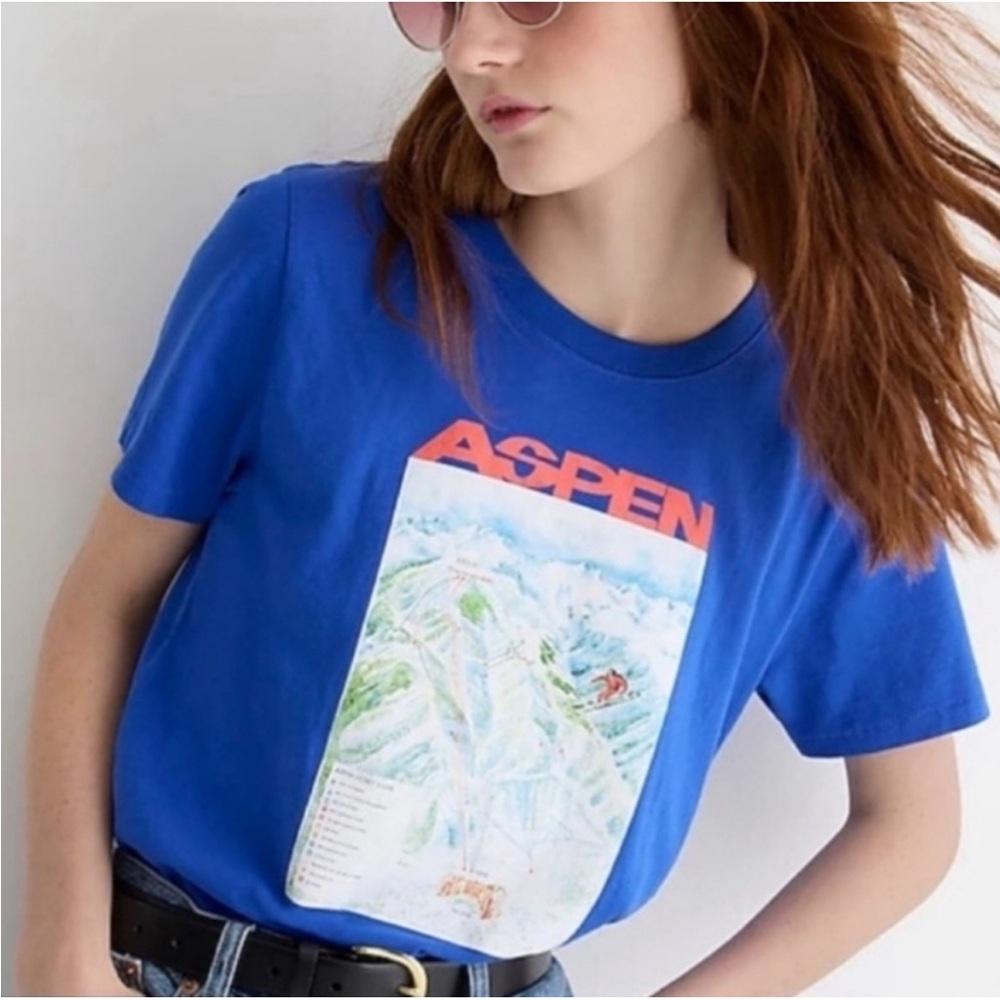 NWT J. Crew Cobalt Blue Cotton‎ Aspen Graphic Short Sleeve Tee in Size XS BM870